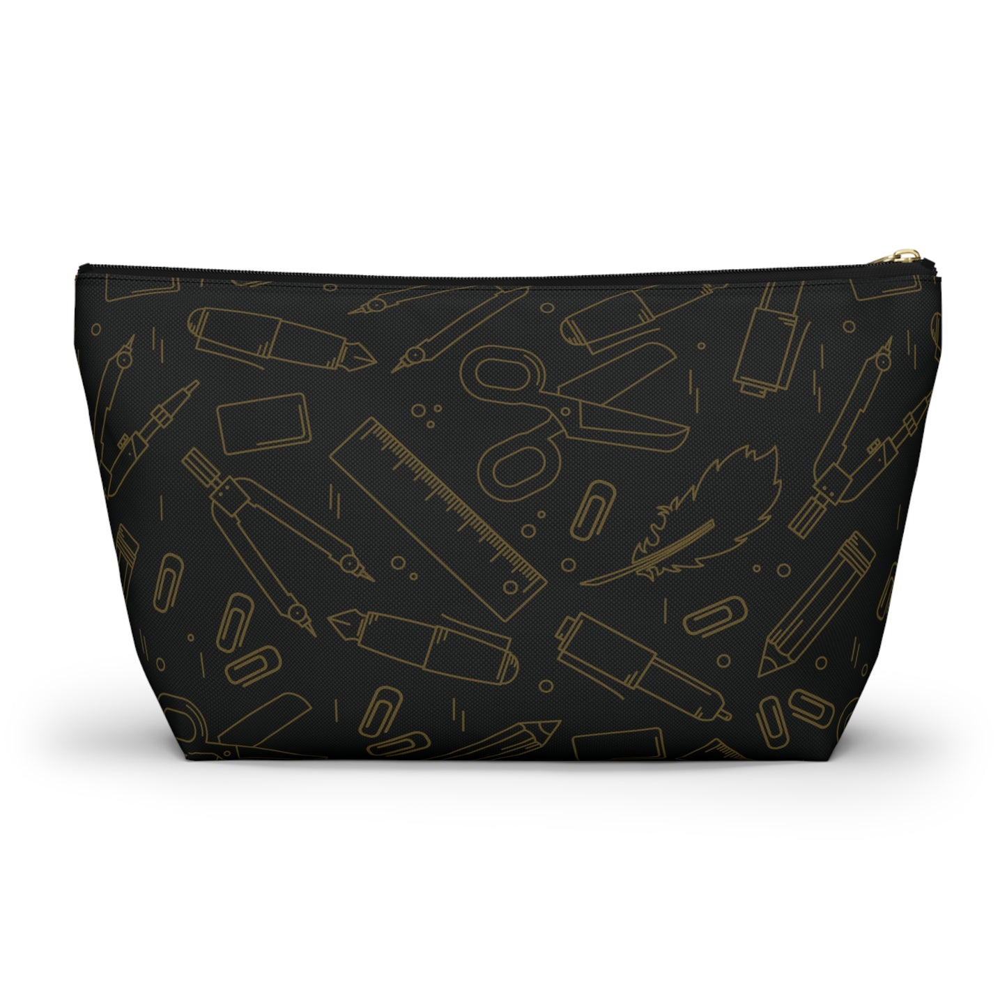 Black & Gold Artist Sketch T-Bottom Pouch • Stylish Pencil Case or Makeup Bag • Small or Large Sizes
