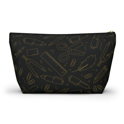 Black & Gold Artist Sketch T-Bottom Pouch • Stylish Pencil Case or Makeup Bag • Small or Large Sizes