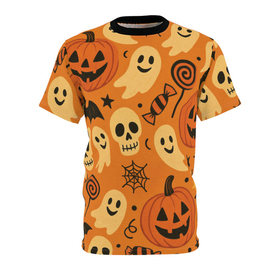 Trick or Treat All-Over Print Tee – Vintage Halloween Ghosts & Pumpkins