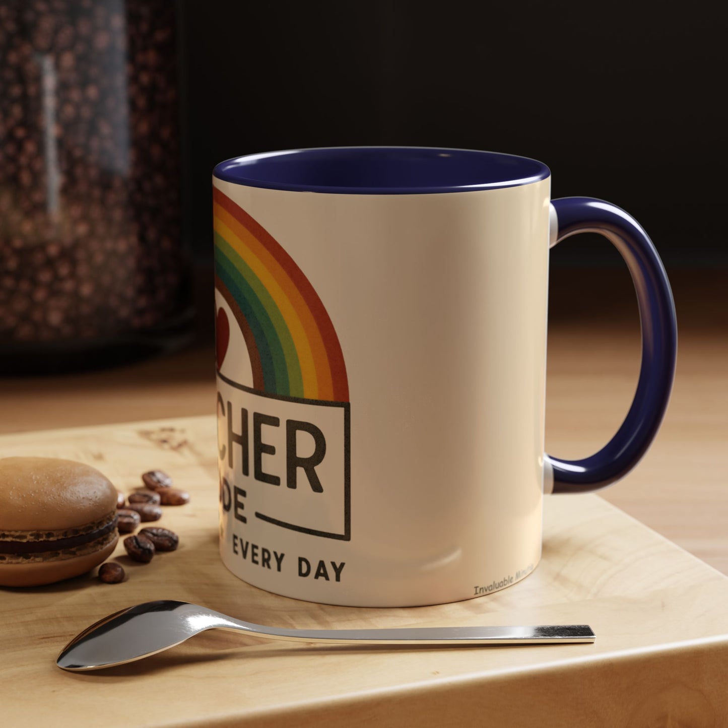 Teacher Mode – Color Accent Mug (11oz/15oz) • Rainbow Heart • Teacher Gift • Dishwasher & Microwave Safe