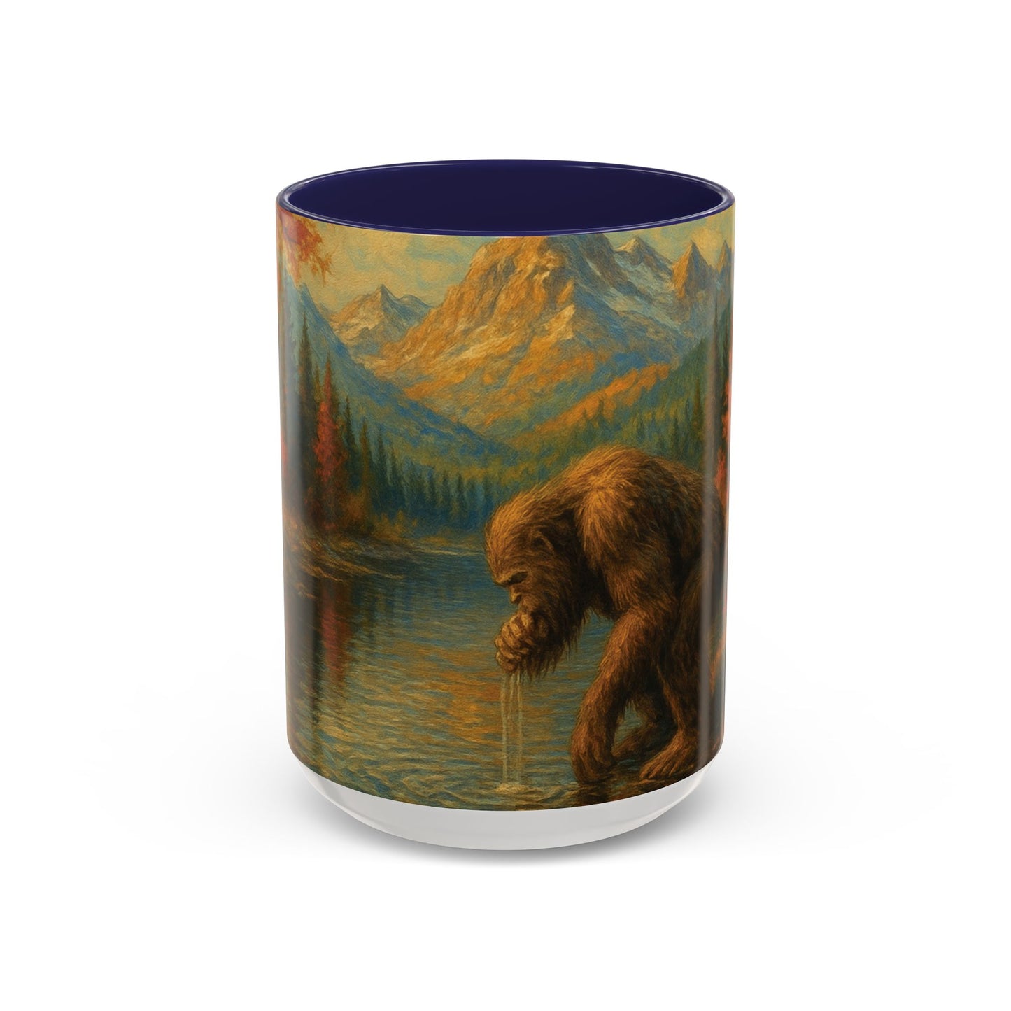 Bigfoot River Scene Mug | Autumn Wilderness Accent Coffee Mug (11oz/15oz)