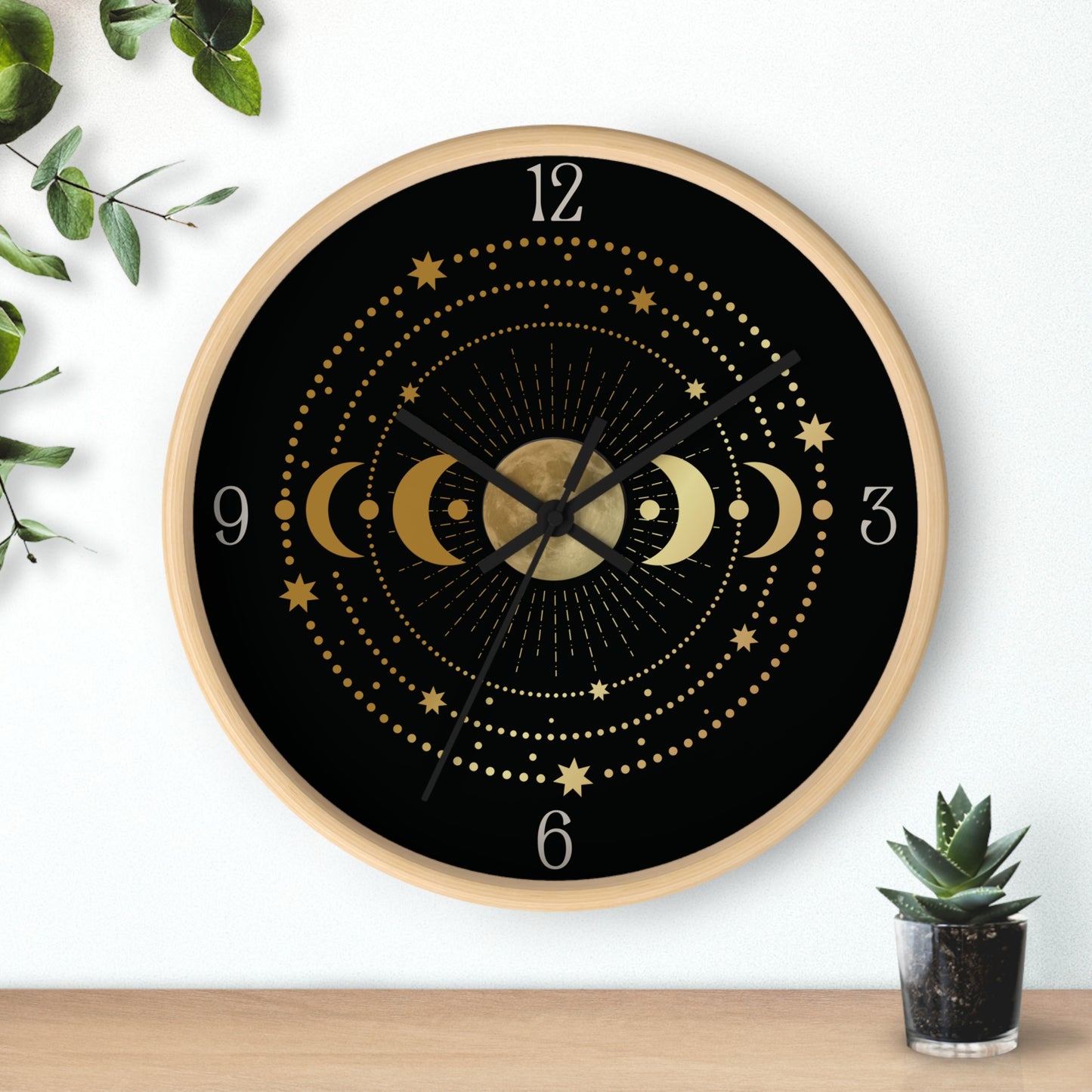Moon Phase Wall Clock – Gold Celestial Lunar 10" Decor