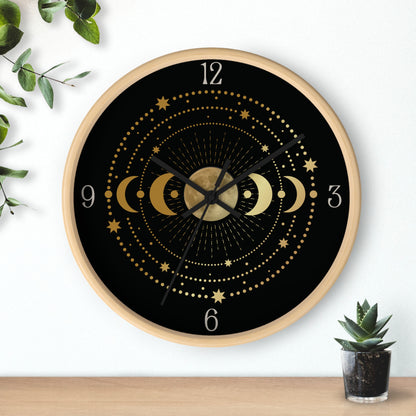Moon Phase Wall Clock – Gold Celestial Lunar 10" Decor