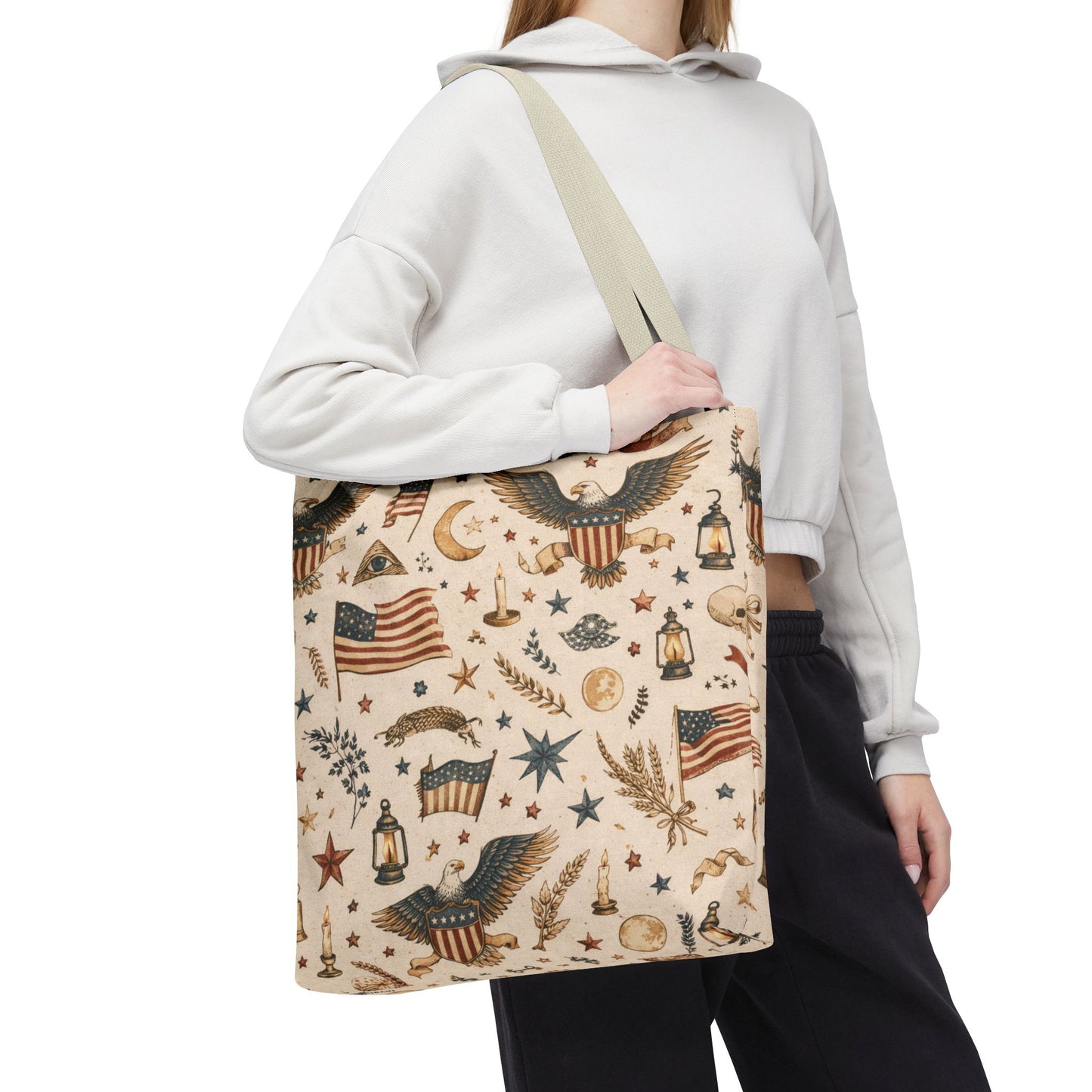Americana Symbol Styled Canvas Tote Bag