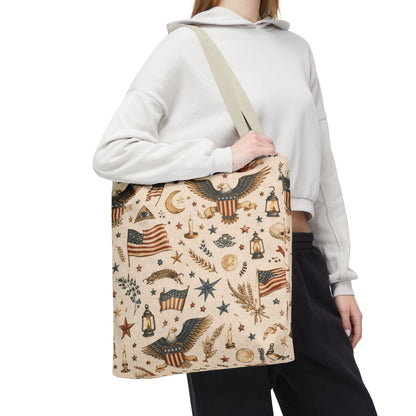 Americana Symbol Styled Canvas Tote Bag