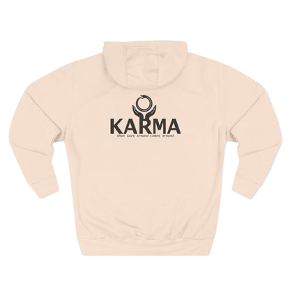 Karma Hoodie — “What Goes Around Comes Around” Minimalist Spiritual Quote Hoodie (Lane Seven Premium Fleece)