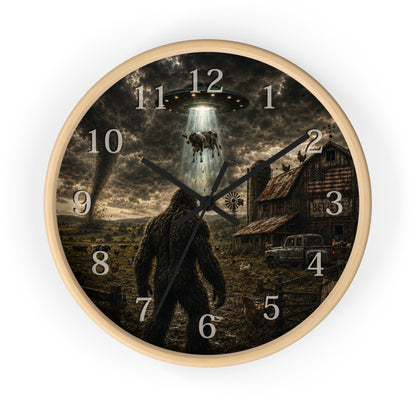 Bigfoot UFO Wall Clock – Sasquatch Alien Abduction Farm Art Clock