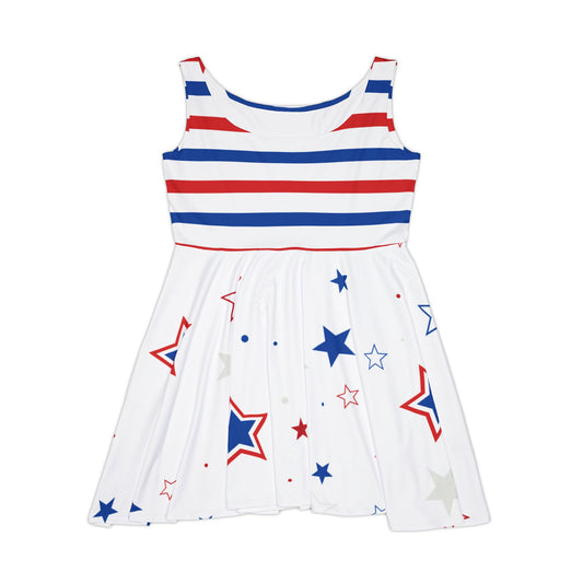 Patriotic Women's Skater Dress, Fourth of July Dress, Summer Casual Dress, Star Print Dress, Festive Outfit, Holiday Fashion