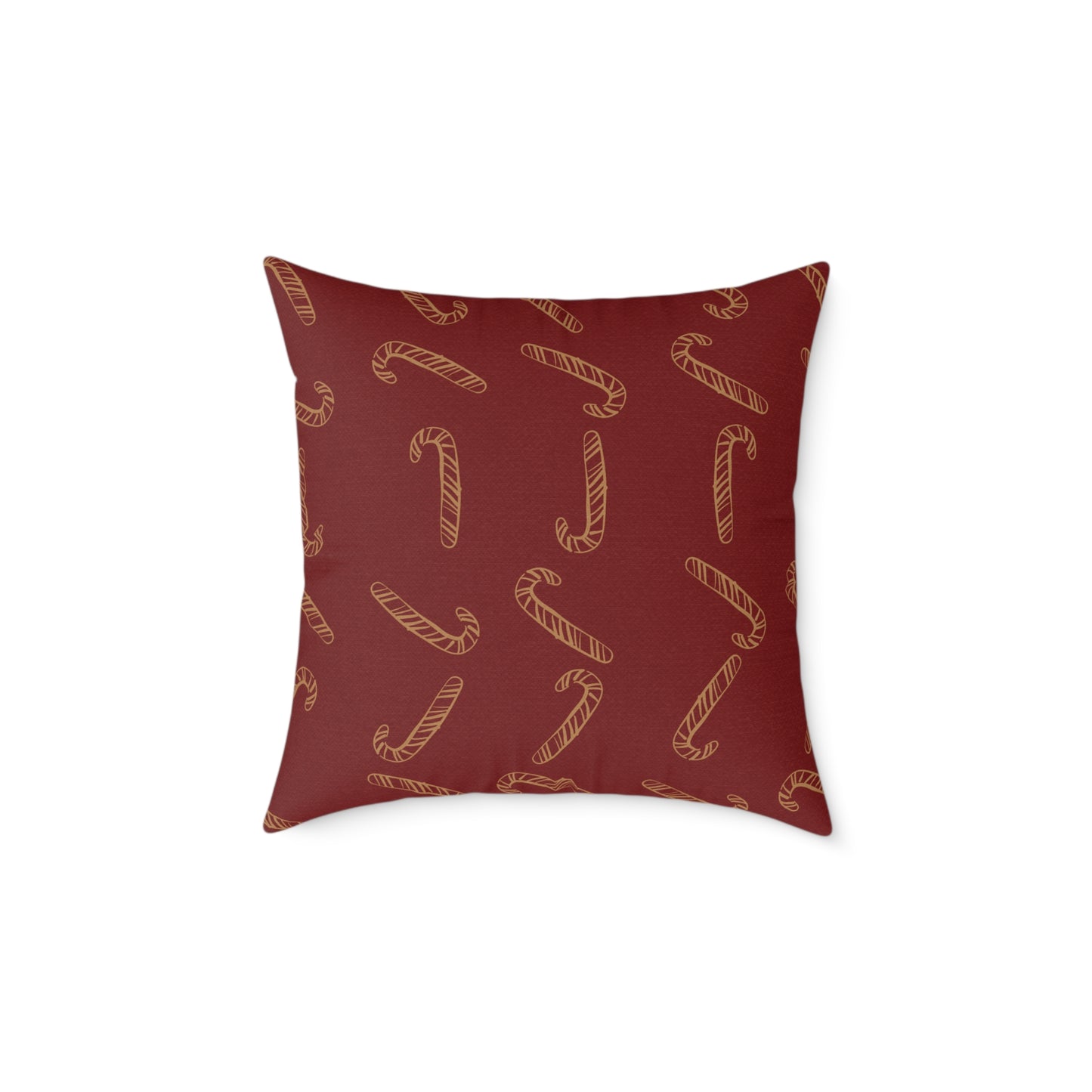 Vintage Fireplace Christmas Throw Pillow – Red & Gold Mantel with Candy Cane Pattern Back