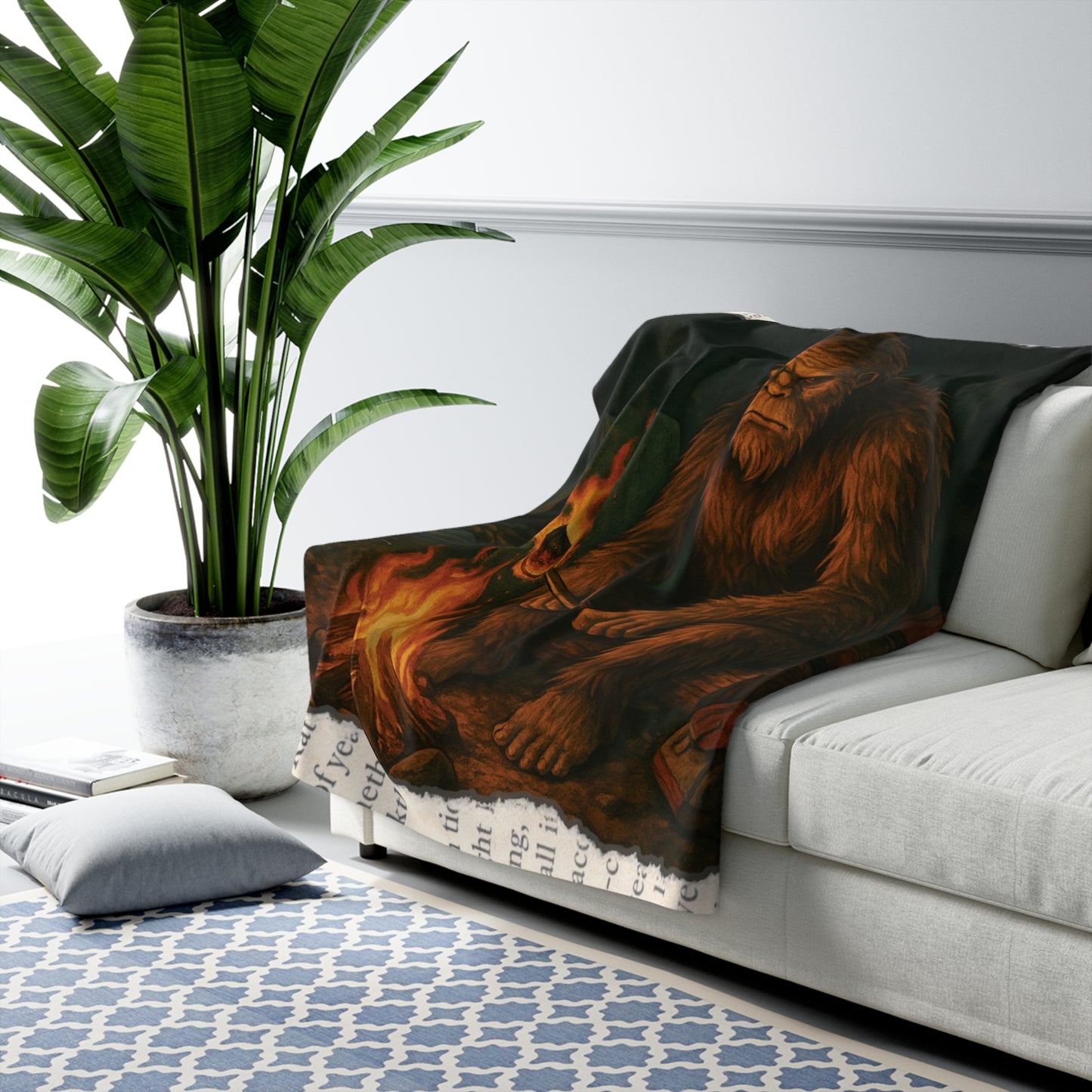 🔥 Bigfoot Sherpa Fleece Blanket – Campfire Cryptid Cozy Vibes