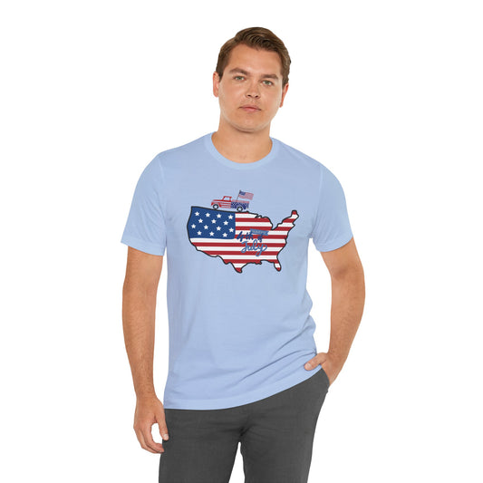 All-American USA Map & Truck Tee – Unisex Bella+Canvas Jersey Tee - 4th of July T-Shirt