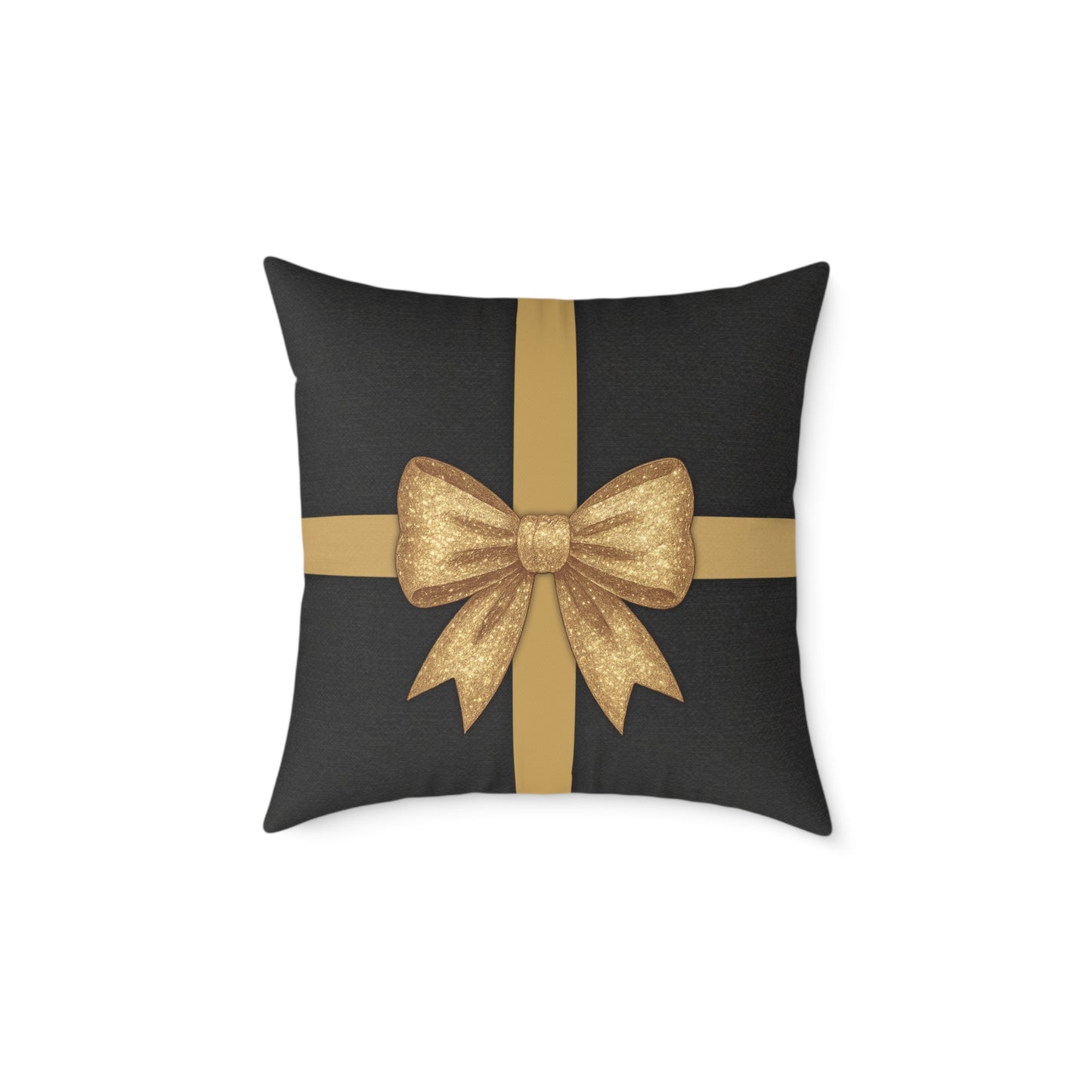Black & Gold Gift Box Throw Pillow – Charcoal Present & Snowflake Canvas Cushion