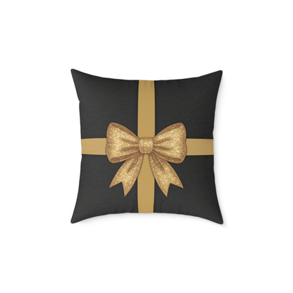 Black & Gold Gift Box Throw Pillow – Charcoal Present & Snowflake Canvas Cushion