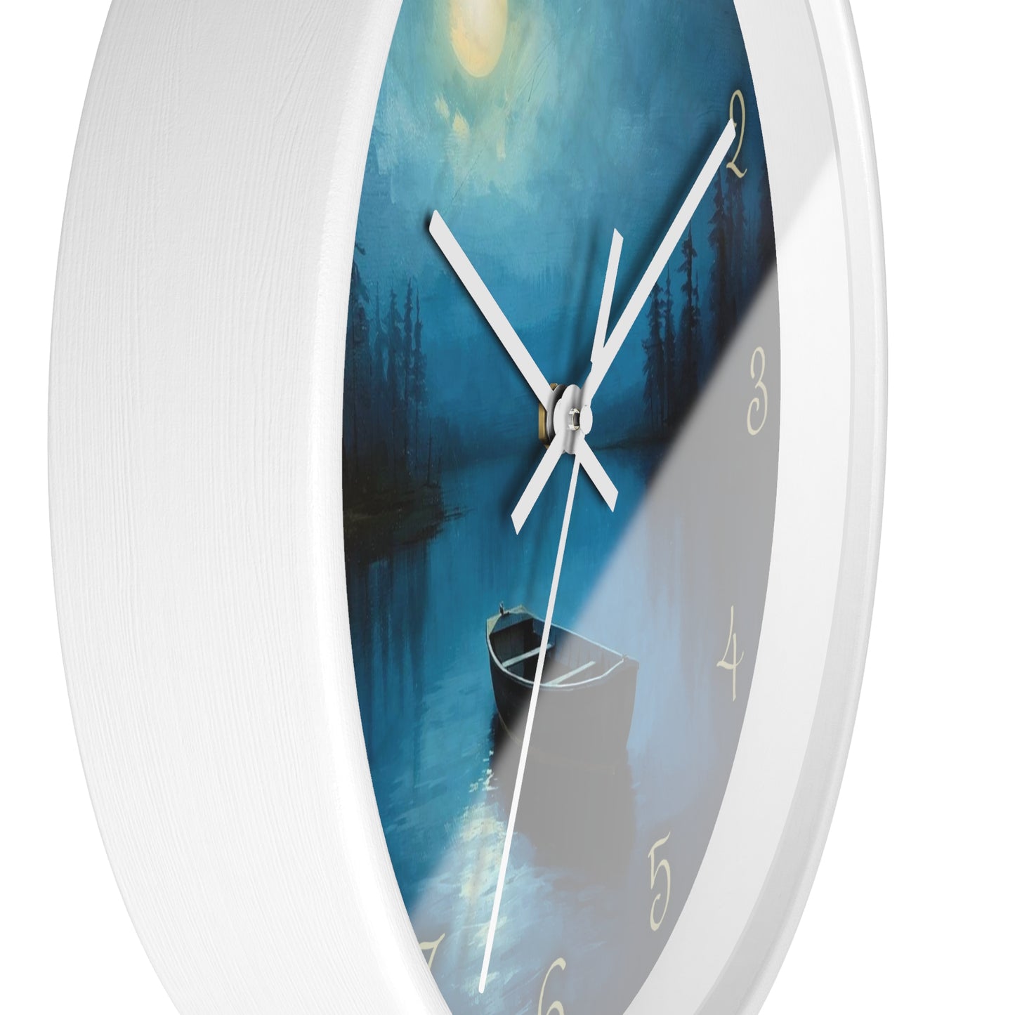 Moonlit Lake Wall Clock – Serene Night Boat Scene 10" Decor