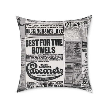 Occult Americana – 1800s Vintage Newspaper Ads Collage Art - Canvas Throw Pillow Version 2