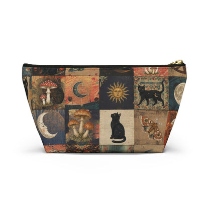 Witchy Patchwork Accessory Pouch – Black Cat Moon Mushroom Cosmetic Bag