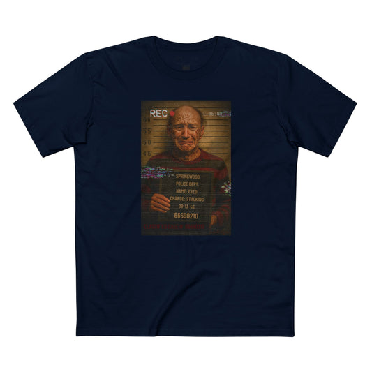 🔥 Freddy Mugshot Tee – Retro Slasher Horrorcore Premium T-Shirt (Unisex)