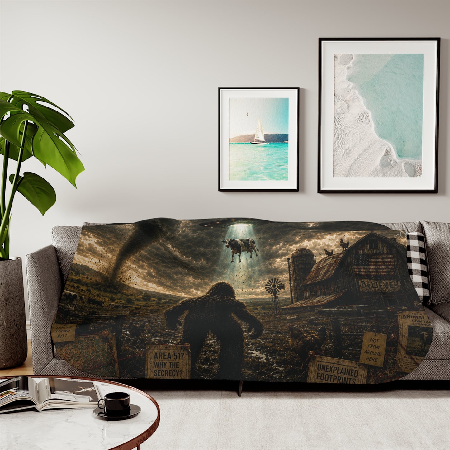 Bigfoot UFO Encounter Sherpa Fleece Blanket