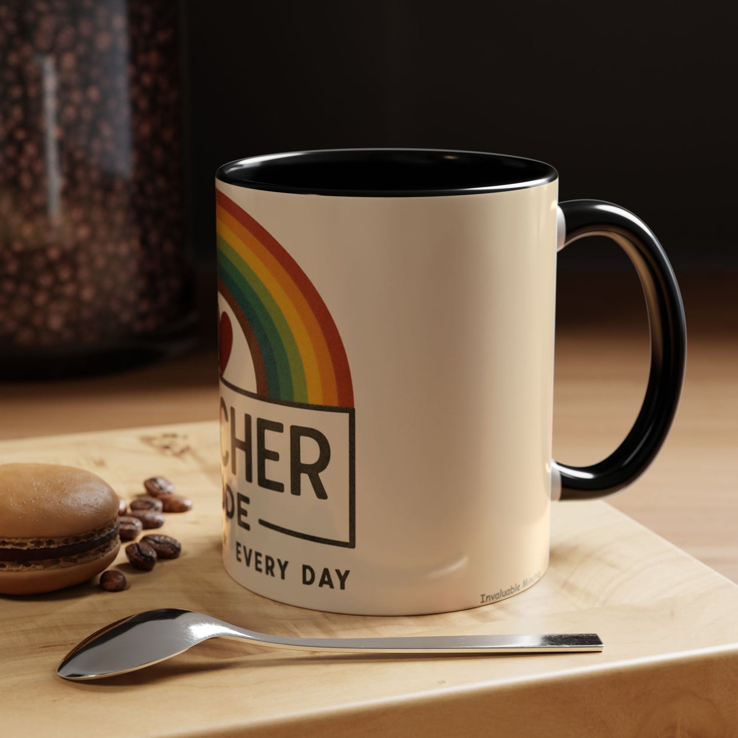 Teacher Mode – Color Accent Mug (11oz/15oz) • Rainbow Heart • Teacher Gift • Dishwasher & Microwave Safe