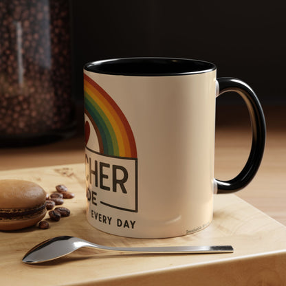 Teacher Mode – Color Accent Mug (11oz/15oz) • Rainbow Heart • Teacher Gift • Dishwasher & Microwave Safe