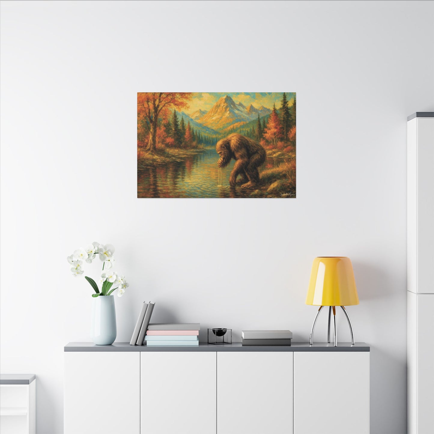 Bigfoot Lake Canvas Print – Autumn Mountain Landscape, Boutique Fine Art Style, Horizontal Nature Wall Art