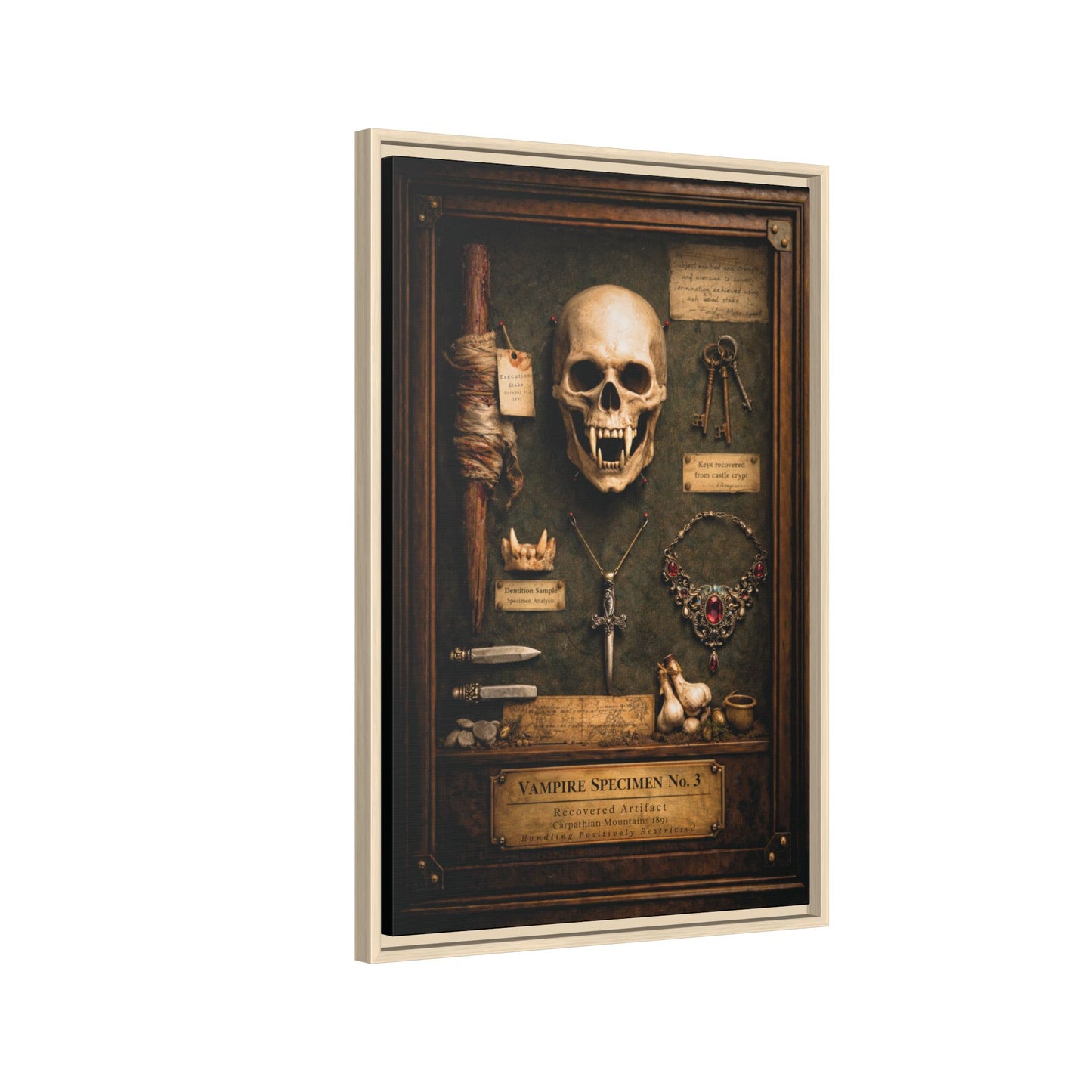 Framed Canvas Art – Vampire Specimen No. 3 | Gothic Vampire Wall Decor | Dark Academia Curiosity Cabinet Art