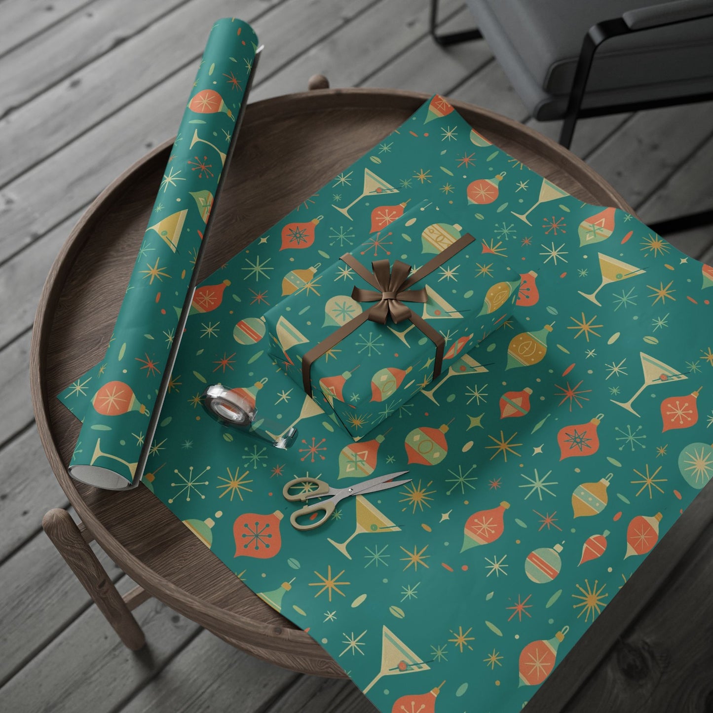 Atomic Christmas Cocktail – Mid-Century Holiday Wrapping Paper, Retro Martini Gift Wrap, 30" Roll (Matte/Gloss)