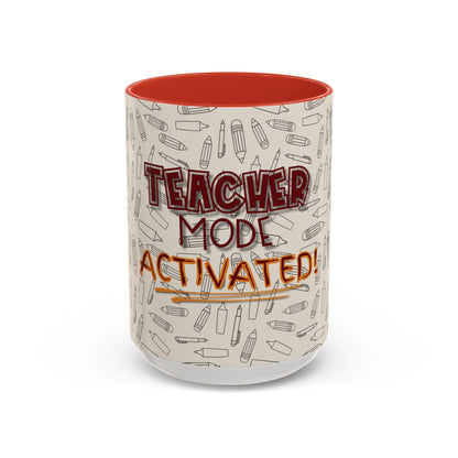 Funny Teacher Coffee Mug – Back to School Gift – “Teacher Mode Activated” – Color Accent 11oz 15oz – Classroom Decor – Durable Ceramic – Education Life