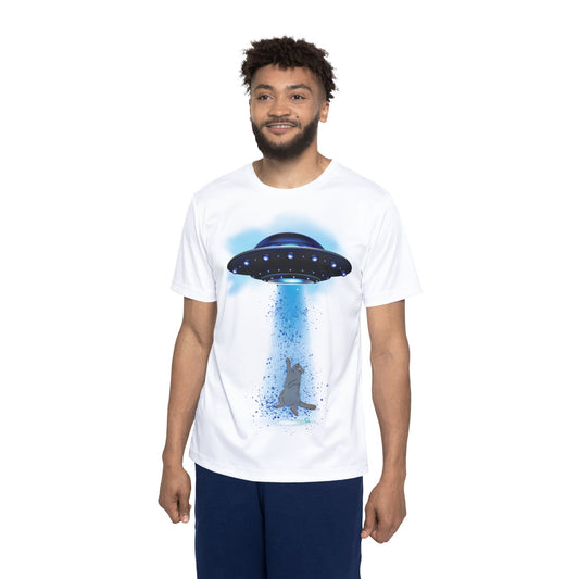 Cat Abduction Tee - Sports Jersey, Men's/Unisex Moisture Wicking AOP Tee, Large Print, Funny Cat T-shirt, UFO Shirt