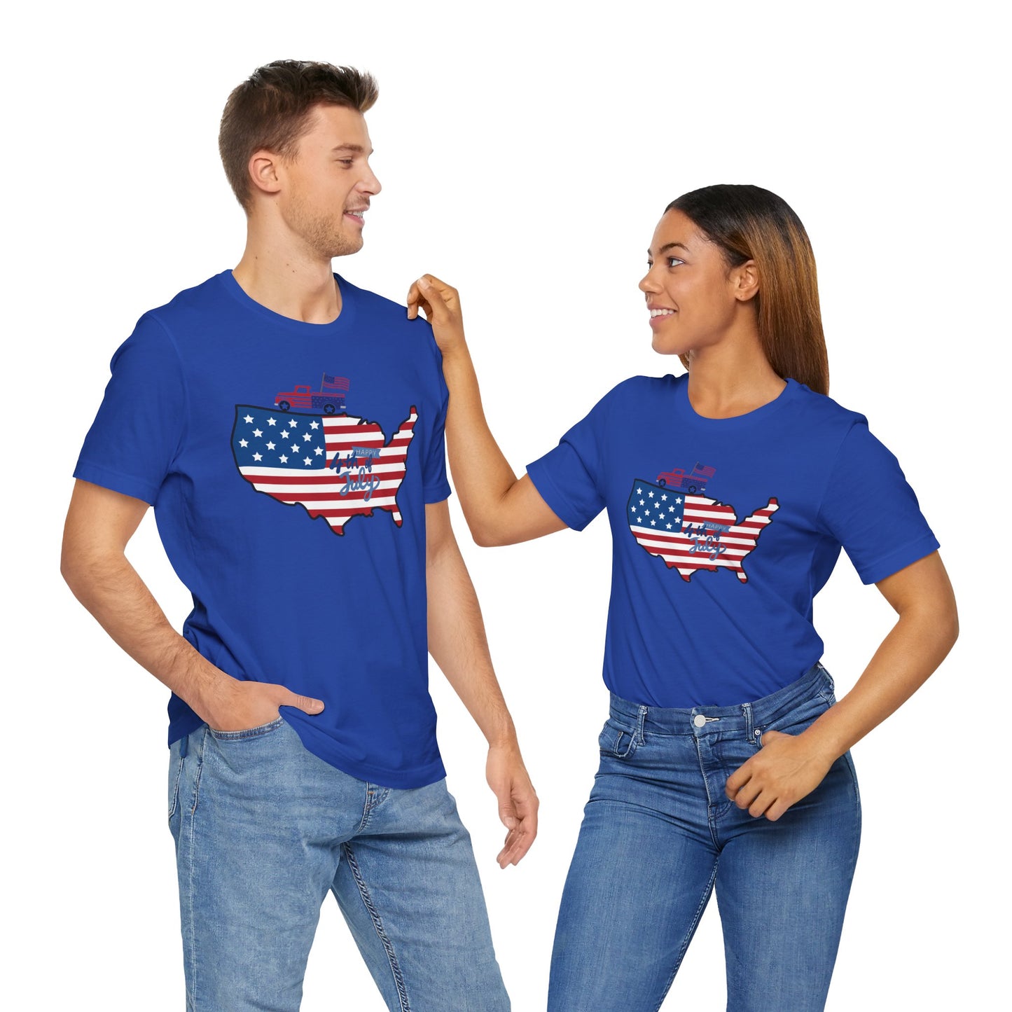 All-American USA Map & Truck Tee – Unisex Bella+Canvas Jersey Tee - 4th of July T-Shirt