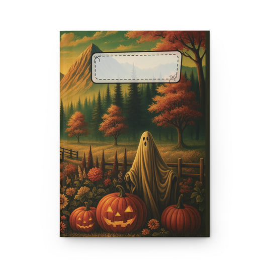 Hardcover Halloween Journal – Ghost in the Pumpkin Patch | Spooky Fall Stationery Notebook