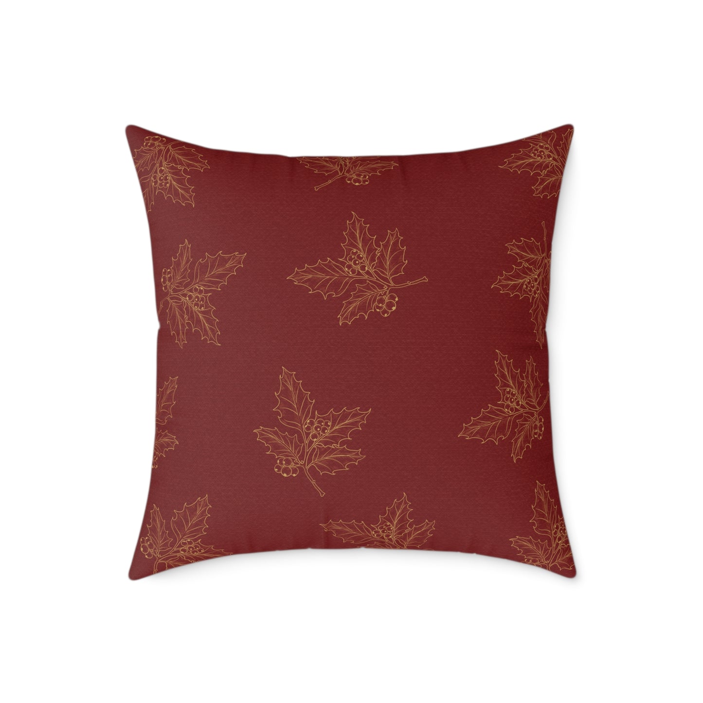 Red & Gold Gift Box Throw Pillow – Holiday Present Canvas Cushion with Holly Back