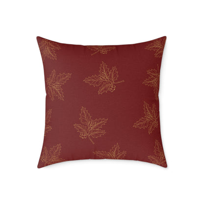 Red & Gold Gift Box Throw Pillow – Holiday Present Canvas Cushion with Holly Back