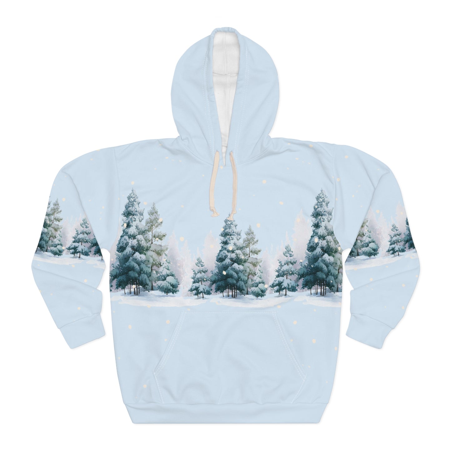 Winter Pines AOP Hoodie – Snowy Christmas Tree Unisex Holiday Pullover