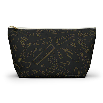 Black & Gold Artist Sketch T-Bottom Pouch • Stylish Pencil Case or Makeup Bag • Small or Large Sizes