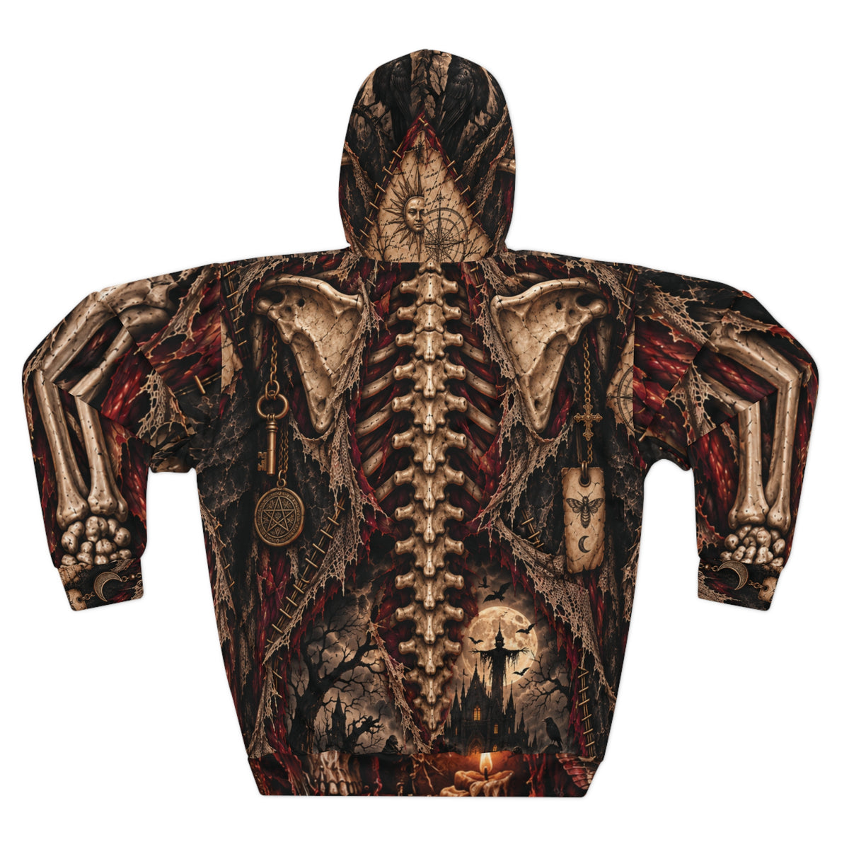 Anatomy of the Haunted Gothic Skeleton Hoodie - Candlelit Occult AOP Pullover