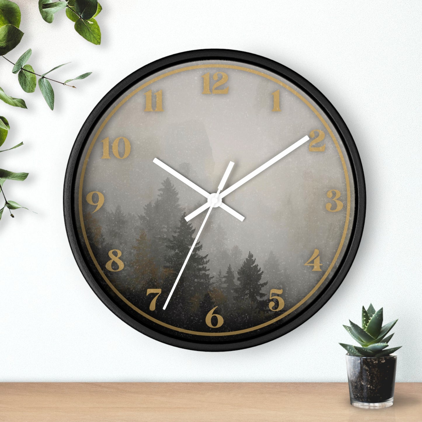 Fog & Pines Minimalist Forest 10" Wall Clock