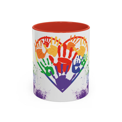 Handprint Heart Pride Mug | Rainbow Splash Ceramic Cup | 11oz & 15oz