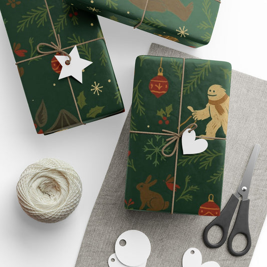 Cryptid Christmas Parade – Luxury Holiday Wrapping Paper, Folk-Art Bigfoot & Mothman Gift Wrap, 30" Roll (Matte/Gloss)