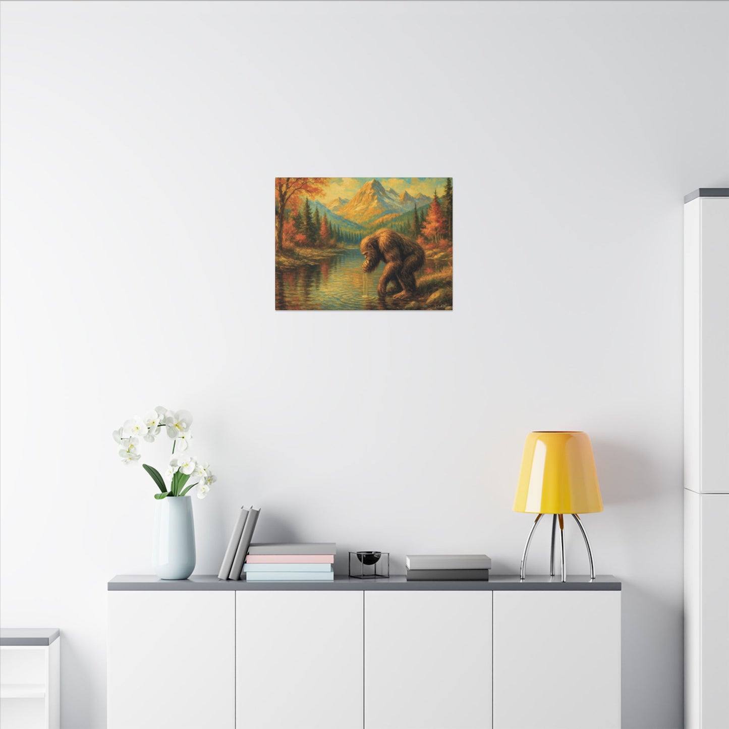 Bigfoot Lake Canvas Print – Autumn Mountain Landscape, Boutique Fine Art Style, Horizontal Nature Wall Art