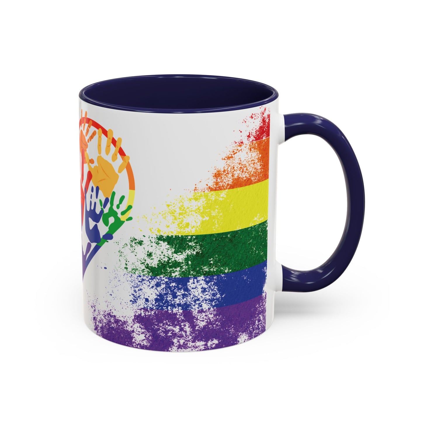 Handprint Heart Pride Mug | Rainbow Splash Ceramic Cup | 11oz & 15oz