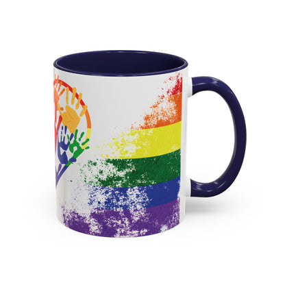 Handprint Heart Pride Mug | Rainbow Splash Ceramic Cup | 11oz & 15oz