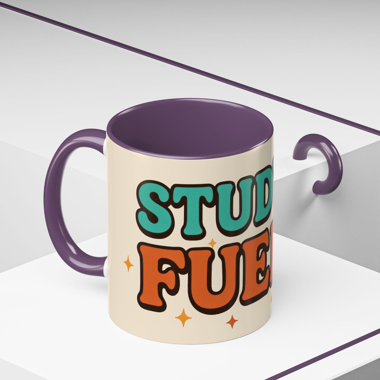 Study Fuel Color Accent Mug (11oz/15oz) – Retro Teacher/Student Coffee Cup • Back to School • Durable Ceramic