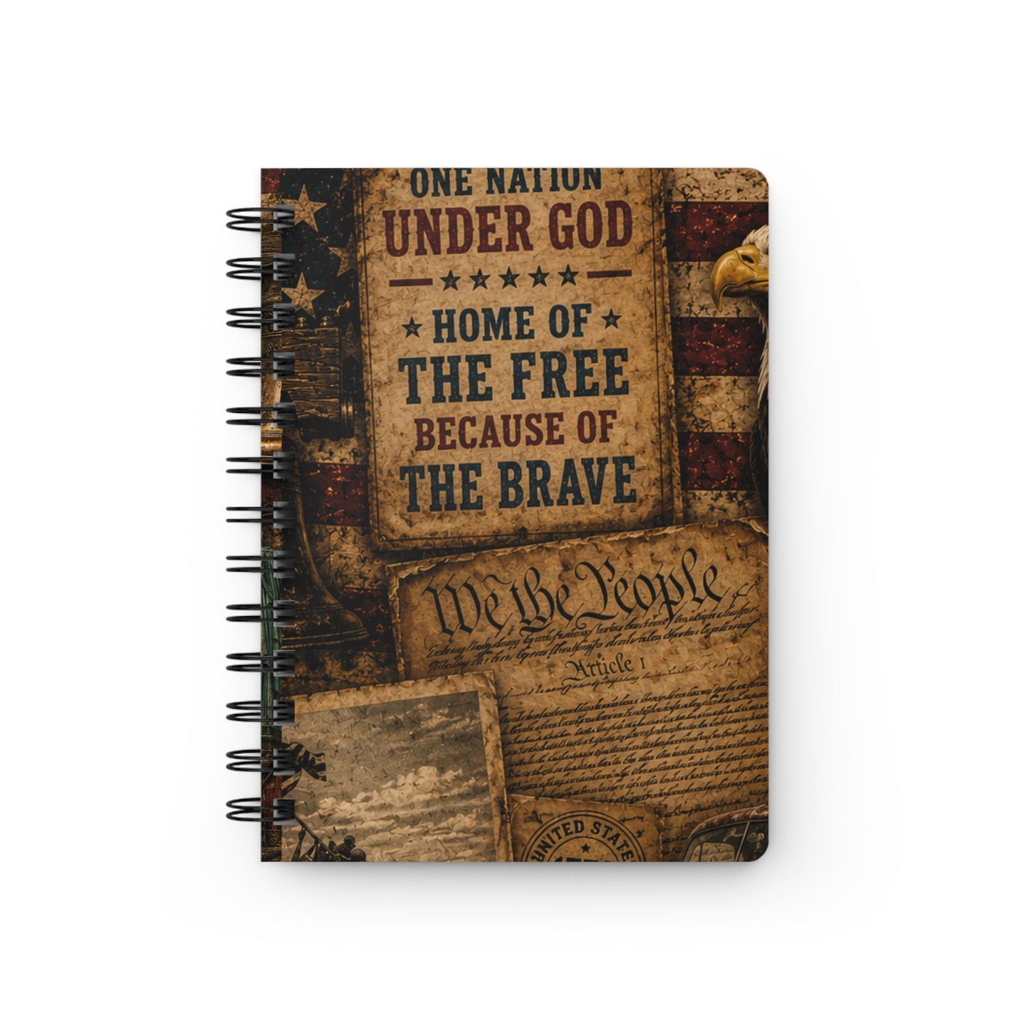 Patriotic Spiral Notebook — "Land of the Free Because of the Brave" Vintage USA Journal