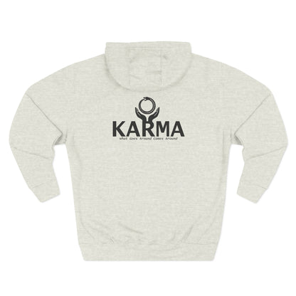 Karma Hoodie — “What Goes Around Comes Around” Minimalist Spiritual Quote Hoodie (Lane Seven Premium Fleece)