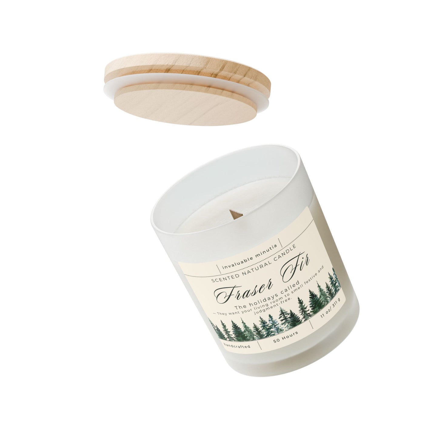 11oz Frosted Glass Natural Soy Wax Candle with Wooden Wick – Available in 9 Scents