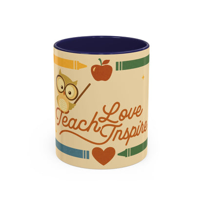Teach Love Inspire Color Accent Mug (11oz/15oz) – Teacher Gift • Back to School • Durable Ceramic, Dishwasher & Microwave Safe