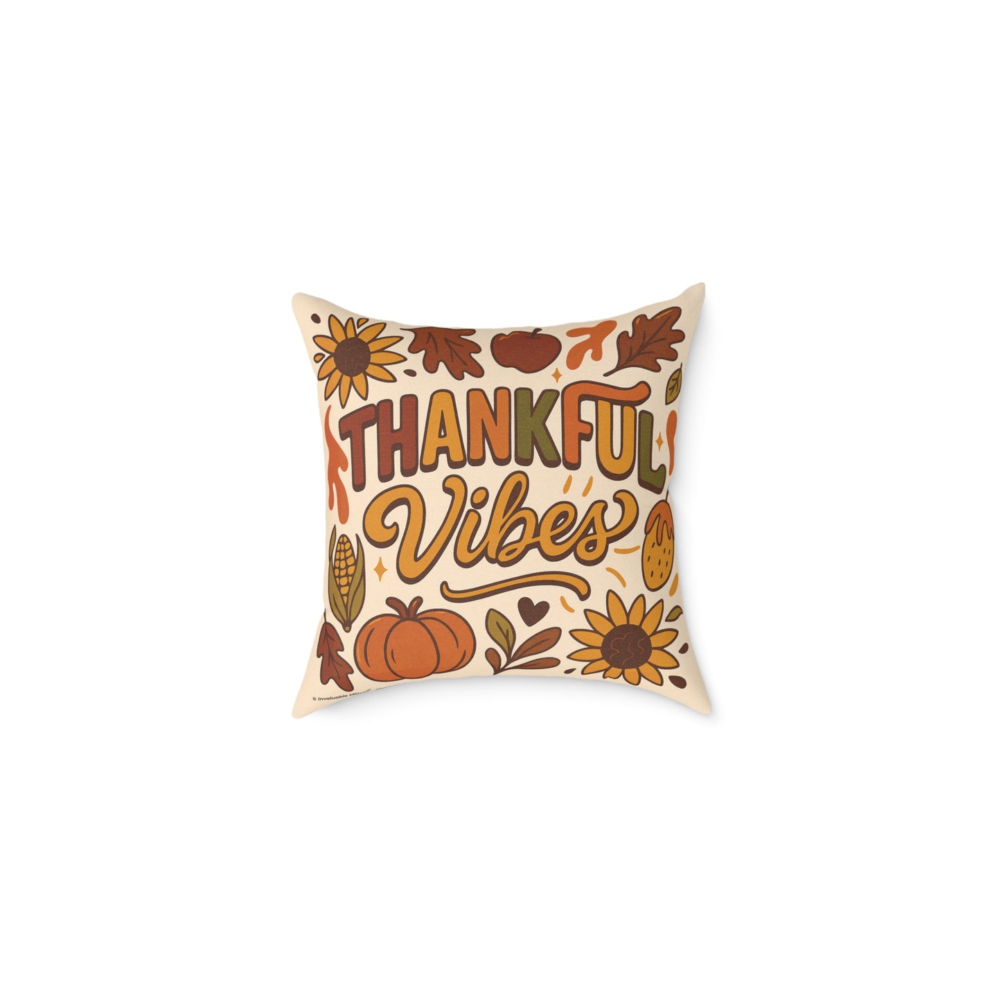 Thankful Vibes Poly Canvas Throw Pillow — Autumn Harvest Illustration | Cozy Seasonal Home Decor