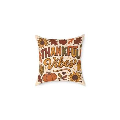 Thankful Vibes Poly Canvas Throw Pillow — Autumn Harvest Illustration | Cozy Seasonal Home Decor