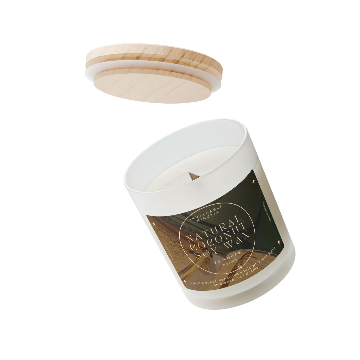 11oz Frosted Glass Natural Soy Wax Candle with Wooden Wick – Available in 9 Scents